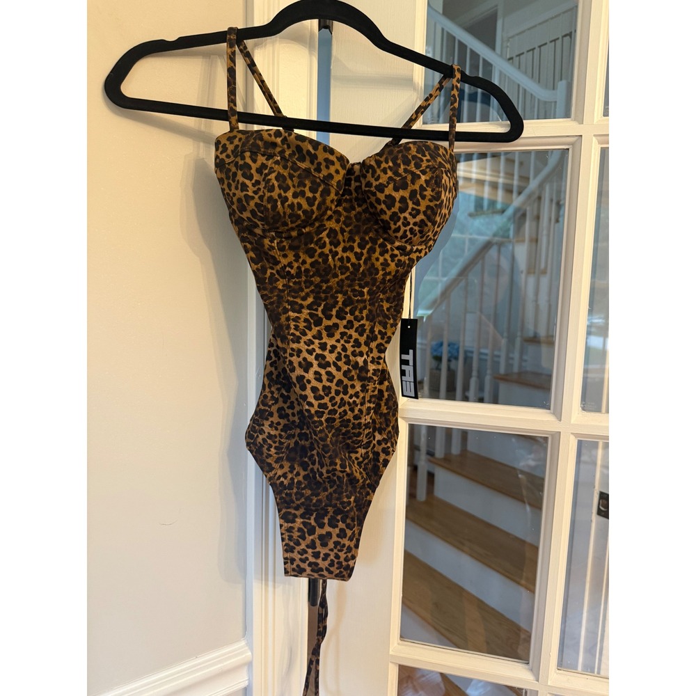 TA3 Leopard Print Pushy Bodysuit XS Regular Long B/C Cup Underwire Lace Up Back